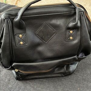 Classic Black Faux Leather Backpack with Gold Zipper